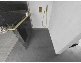 Mexen Kioto+, Walk-In zuhanyparaván polccal és akasztóval 80 x 200 cm, 8 mm-es üveg bordás mintával, arany matt profil, 800-080-121-55-09