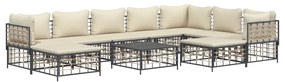 10 részes antracitszürke polyrattan kerti ülőgarnitúra párnával
