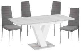 Masiv 4 személyes étkezőszett Coleta székekkel, Fehér Kőmintás - Szürke szövet N