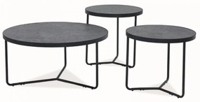 Demeter dohányzóasztal szett 80cm Beton - Fekete