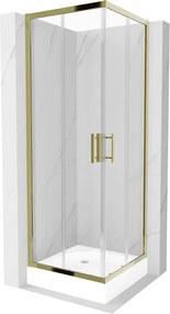 Mexen Rio, szögletes zuhany tolóajtóval 70 (ajtó) x 70 (ajtó) x 190 cm, 5mm átlátszó üveg, arany profil + Rio zuhanytálca króm szifonnal, 860-070-070…