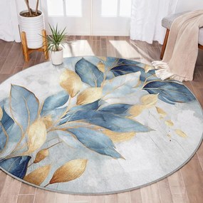 Kék-aranyszínű mosható kerek szőnyeg ø 150 cm Golden Leaves – Mila Home