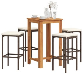 vidaXL 5 részes barna tömör akácfa és polyrattan kerti bárszett