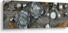Kép - ezüst karácsonyi dekoráció (órával) (90x30 cm)