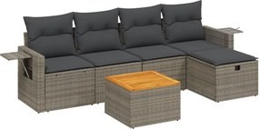 vidaXL 6 részes szürke polyrattan kerti ülőgarnitúra párnákkal