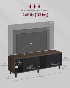 VASAGLE TV-állvány szerszámmentes összeszereléssel (akár 60" TV-hez), 140 x 39 x 45 cm, hamubarna