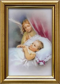 Vászonkép 18x13 Őrangyal Arany Angyal Díszített Fa Keret