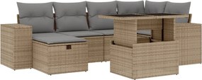 vidaXL 7 részes bézs polyrattan kerti ülőgarnitúra párnákkal