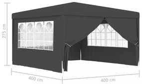 antracitszürke rendezvénysátor oldalfalakkal 4 x 4 m 90 g/m²
