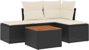 vidaXL 5 részes fekete polyrattan kerti kanapészett párnákkal
