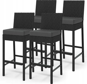 4 db Kültéri Fonott Bárszék, 71 cm magas, Sötétszürke Párnákkal