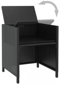 9 darabos fekete kültéri polyrattan és akácfa étkezőszett