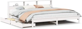 vidaXL fehér tömör fenyőfa könyvespolcos ágy matrac nélkül 200x200 cm