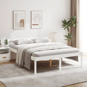 King Size fehér tömör fenyőfa ágy időseknek 150 x 200 cm
