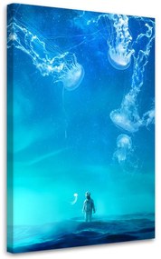 Gario Vászonkép Kék medúza űrhajós tenger - Bryantama Art Méret: 40 x 60 cm