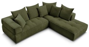 Zöld zsenília sarokkanapé (jobb oldali-L alakú) Whesley – Bobochic Paris