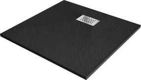 Mexen Hugo SMC négyzet alakú zuhanytál 90 x 90 cm, fekete, inox takaró - 42709090-X
