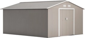 Outsunny 12.4 m²-es szerszámtároló, kerti ház dőlt tetővel, tolóajtóval, alapzattal, 386 x 340 x 200 cm, horganyzott acélból készült, időjárásálló, ke