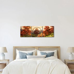 Kép egy folyóról egy őszi tájban, olajfestmény (órával) (90x30 cm)