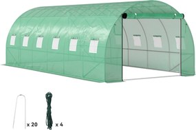 Outsunny Üvegház 300x600x200 cm fóliaüvegház Paradicsom Ház Ajtóval, 12 Ablak, Galvanizált Acél Fólia Alagút, 170g/m² PE, Stabil Növény Alagút, Üveghá