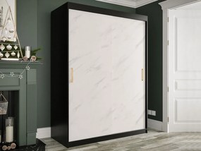Gardróbszekrény Hartford 248Matt fekete, Fehér márvány, 200x150x62cm, Szekrényajtók: Tolóajtók