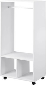 HOMCOM Gardrób Kerekekkel Ruhákhoz, Akasztós Rúddal és Nyitott Polcokkal, Szervező a Hálószobába 60x40x128 cm Fehér | Aosom
