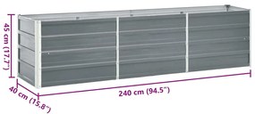 szürke horganyzott acél kerti magaságyás 240 x 40 x 45 cm