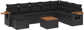vidaXL 9 részes fekete polyrattan kerti ülőgarnitúra párnákkal