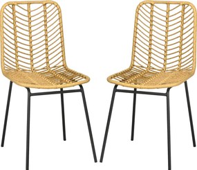 HOMCOM 2 db-os Műanyag Rattan Étkezőszék Konyhai Szék Acél Lábakkal Nappali Erkély Teraszra 120 kg Terhelhetőséggel Természetes | Aosom