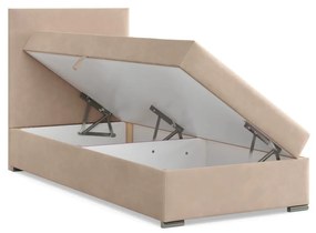 Agen egyszemélyes ágy, bársony, ágyneműtartóval, bézs