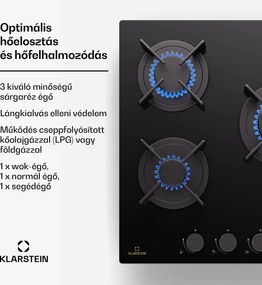 Klarstein Goldflame Domino, gáz főzőlap, 3 sárgaréz égő, rozsdamentes acél