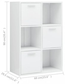magasfényű fehér szerelt fa tárolószekrény 60 x 29,5 x 90 cm