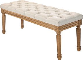 HOMCOM Pad, Kárpitozott Pad Vászon Hatással, Fa Lábbal, Ágytámla Pad a Hálószobához, Nappalihoz, Előszobához, 120 x 41 x 48 cm, Krém | Aosom