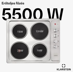 Klarstein Appetito 4, elektromos főzőlap, 5500 W, 4 főzőlap, 6 teljesítményfokozat, rozsdamentes acél