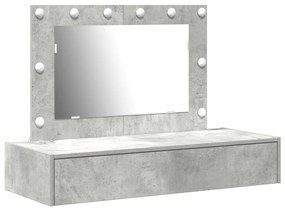 Fali akasztós öltözőasztal LED lámpákkal beton szürkében