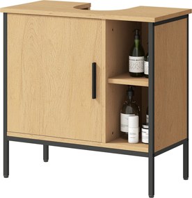 HOMCOM Tölgy Színű Mosdó Alatti Fürdőszoba Szekrény Ajtóval és Állítható Polccal 60x30x59,5 cm | Aosom