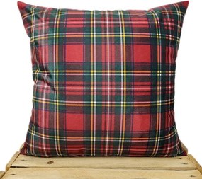 Dekoratív párnahuzat skót kockás 40x40 Velvet karácsonyi kockás piros