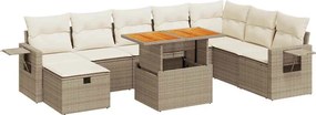 vidaXL 9 részes bézs polyrattan akácfa kerti ülőgarnitúra párnákkal