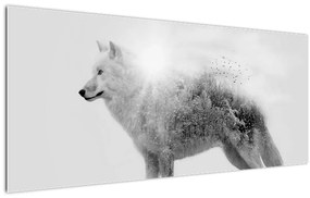 Kép - Vad tájat tükröző sarkvidéki farkas, fekete-fehér (120x50 cm)