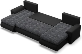 Tokio U alakú sarokkanapé, 3 ágyneműtartóval, fonott + műbőr, univerzális oldal, szürke - fekete