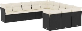 vidaXL 11 részes fekete polyrattan kerti ülőgarnitúra párnákkal
