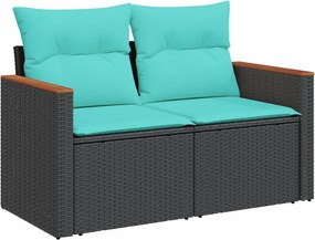 vidaXL kétszemélyes fekete polyrattan kerti kanapé párnákkal