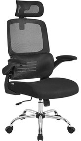 irodai szék, ergonomikus, hálós szék deréktámasszal és állítható fejtámlával, fekete