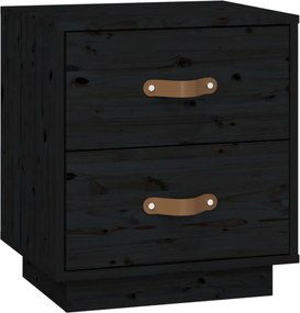 vidaXL fekete tömör fenyőfa éjjeliszekrény 40 x 34 x 45 cm