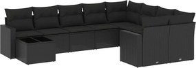 vidaXL 10 részes fekete polyrattan kerti ülőgarnitúra párnákkal