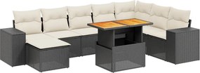 vidaXL 9 részes fekete polyrattan kerti ülőgarnitúra párnákkal