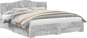 vidaXL Ágykeret fejtámlával fiókkal Beton Szürke 200 x 200 cm Faanyag