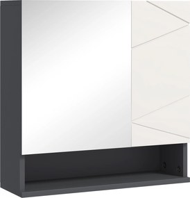 kleankin Fürdőszobai Tükörszekrény, Tükörrel Ellátott Fürdőszobai Szekrény, Fali Szekrény Állítható Polccal, Nyitott Rekesszel, Páramentes Funkcióval,