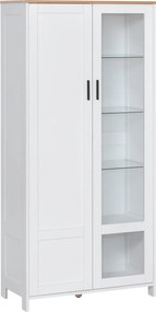 HOMCOM Üveges Konyhai Spájz Szekrény Állítható Polcokkal és Emelt Lábakkal Étkezőbe 76x36x160 cm Fehér | Aosom
