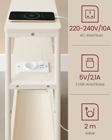 Keskeny oldal asztal töltő funkcióval 3 polcos,18 × 45 × 58 cm Krém fehér